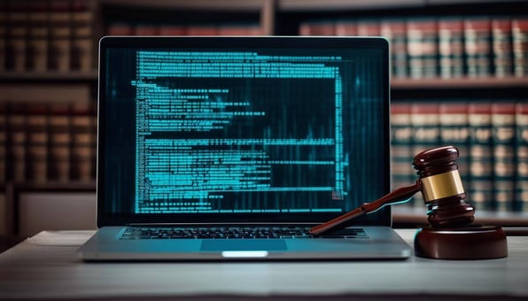 laptop and gavel in law office