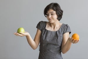 girl with apples and oranges