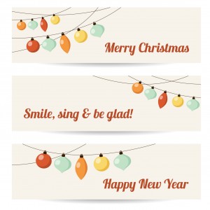 Set of retro banners with garlands, christmas balls, vector