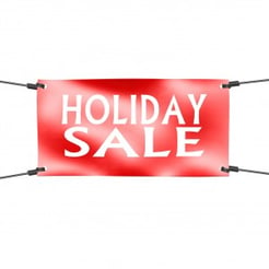 Banner holiday sale with four ropes on the corner